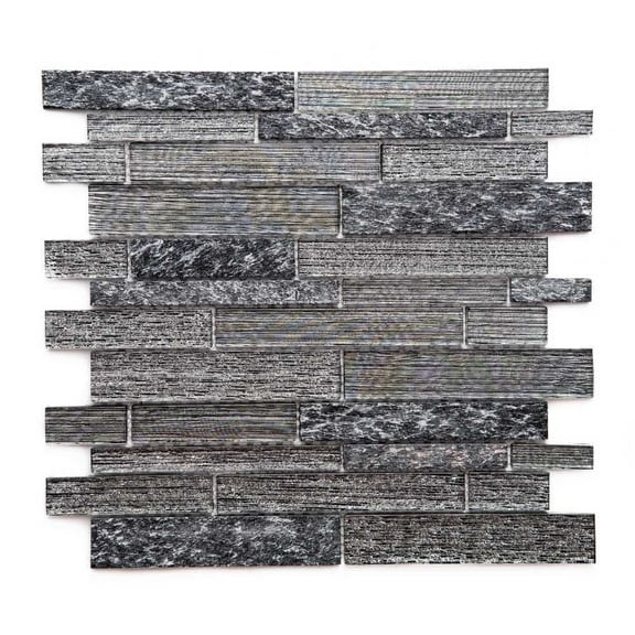 The Tile Life Cosmos Brick Black Glass Mosaic Wall Tile 12x12 in 1-Piece