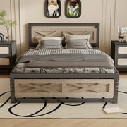 Behost Twin Bed Frame with Headboard and Underbed Storage, Metal Wood Platform Bed Frame Twin, No Box Spring Needed