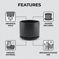 thumbnail image 6 of BUYMAX 4+5+6 inch Set of 3 Ceramic Planters, Matte Black Flower Pots with Drainage Hole and Tray, 6 of 13