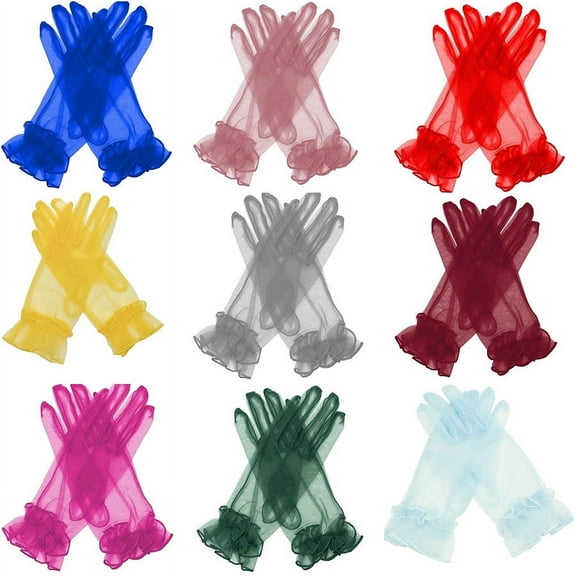 Dalrosia Women's Ruffled Tulle Mesh Gloves Wedding Party Gloves Short Prom Evening Gloves