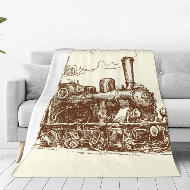 Fotbe Train Manta de Franela Acolchonada con Estampado, Súper Suave y Esponjosa, Extra Grande para Sofá, Cama, Uso Todo el Año-50"x40"
