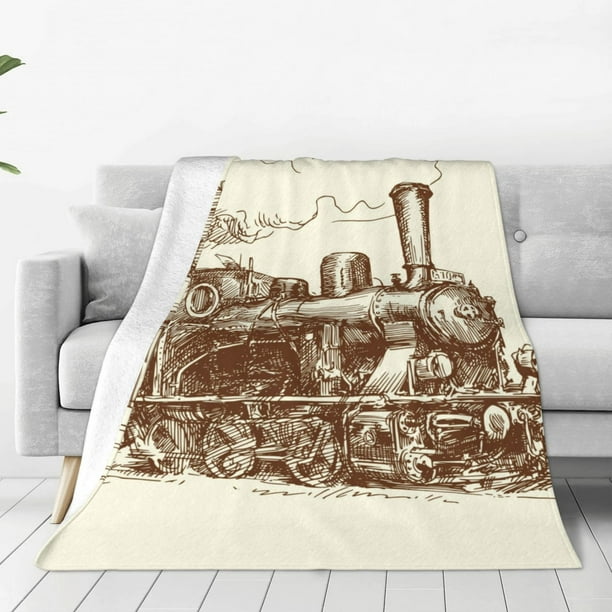 Fotbe Train Manta de Franela Acolchonada con Estampado, Súper Suave y Esponjosa, Extra Grande para Sofá, Cama, Uso Todo el Año-60"x50"
