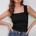 thumbnail image 5 of Jewelreauty Womens Square Neck Wide Strap Crop Tank Tops Casual Sleeveless Slim Fitting Solid Blouses (S, Black), 5 of 9