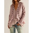 thumbnail image 3 of Michellecmm  Women Long Sleeve T-Shirts Solid Color V-Neck Buttons Casual Shirts, 3 of 6
