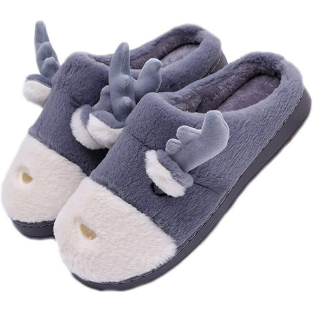 

CoCopeaunt Women s Slippers Cute Elk Slippers Cartoon Animal Slippers Winter Slippers Warm Home Slippers Furry Slippers