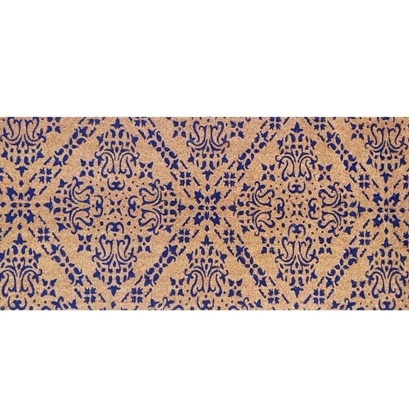 Briarwood Lane Blue Damask Extra Large Coir Doormat 24 x 60