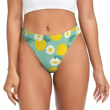 Sigee Lemons Chamomile Flowers And Leaves for Women s G-String Panty  Low Rise  Soft Lace Perfect for Everyday Wear or Special Occasions-3X-Large