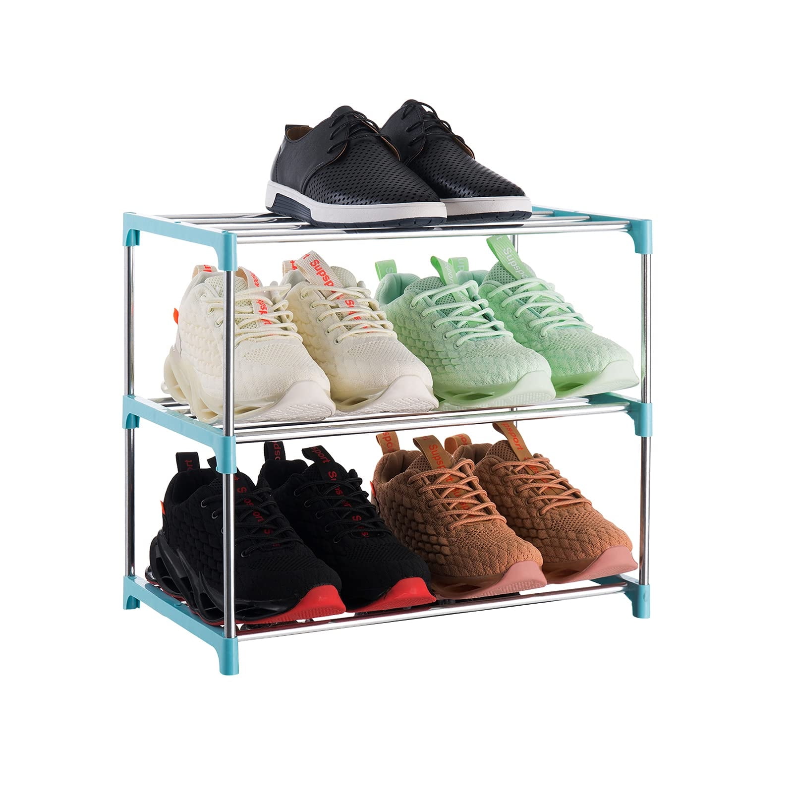 AOODA 3 Tier Long Shoe Rack for Closet Floor Wide Stackable Shoe Shelf  24-Pairs Fabric Shoe Storage Organizer for Bedroom (Gray)