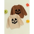 thumbnail image 3 of Loicainy Baby Toddler Kids Boy Girl Halloween Sweaters 3 6 9 12 18 24 Months 2T 3T 4T 5T Long Sleeve Round Neck Pumpkin Face Embroidery Knit Tops Sweatshirts, 3 of 9