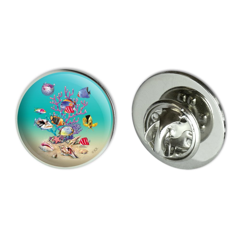 Coral Fish Ocean Bottom Garden Shells Diving Metal 0.75' Lapel Hat Pin Tie Tack Pinback