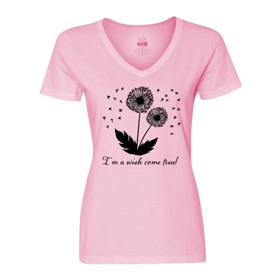 Inktastic I'm a Wish Come True Dandelion in Black Women's V-Neck T-Shirt