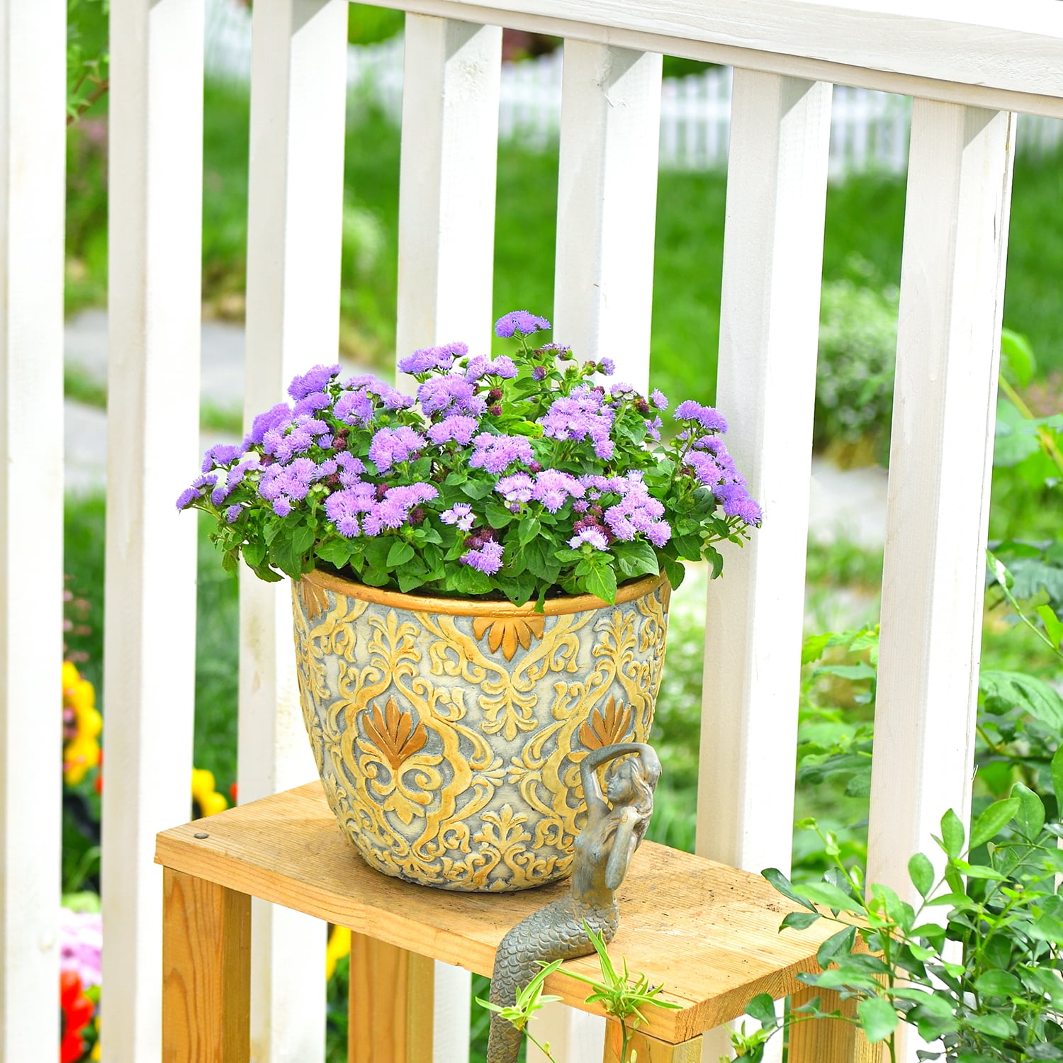 Sungmor Large Heavy Duty Cement Planters, Beautiful Embossed Concrete Garden Pots, 8" & 10" Set of 2 Plant Pots with Drainage Hole, Home Garden Decorative Flower Pots for Indoor Outdoor Plants Floral