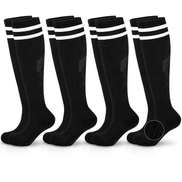 Medias de fútbol para niños Hryrbay, 4 pares, algodón acolchado, negras