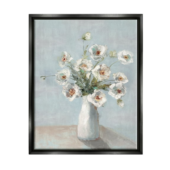 Stupell Industries Traditional White Blooms Botanical & Floral Painting Black Floater Framed Canvas Art Print Wall Art, 17 x 21