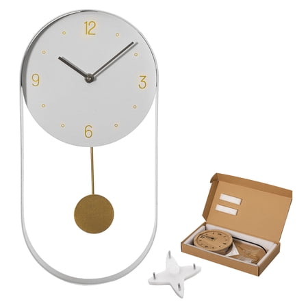 Clockswise 16-Inch Decorative Wall Clock Step Movement Mechanism Metal Frame Dial and Pendulum Design Battery-Operated Timepiece for Living Room Hallway or Office Décor, Black