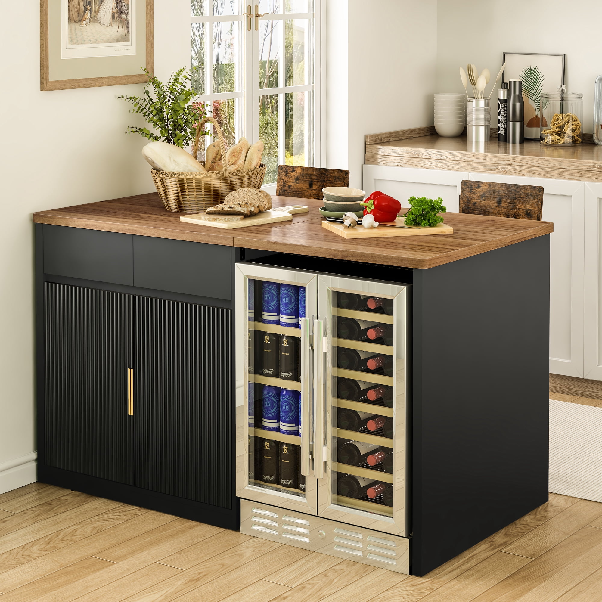 60.7"W Large Kitchen Island with Fridge Space, Modern Kitchen Bar Island Table