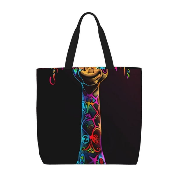 Balery Neon Psychedelic Giraffe Bolsa de Mano para Mujeres con Cremallera, Bolsa de Gimnasio con Compartimentos, Bolsa para Laptop, Bolsa para Trabajo