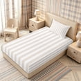 thumbnail image 5 of Meiyoeat Modern Pinstripe Twin Sheets 3pcs, Simple Straight Line Bedding, Beige White,1 Fitted Sheet, 1 Flat Sheet and 1 Pillowcase, 5 of 6
