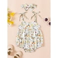 thumbnail image 2 of FEORJGP Infant Baby Girl Cami Jumpsuit Newborn Floral Print Tie-Up Sleeveless Romper Ruched Summer Bodysuit with Bow Headband Toddler Girls Cute Sweet Outfit, 2 of 7