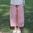 thumbnail image 2 of Wdgfv Girls Cargo Sweatpants High Waisted Casual Loose Fit Drawstring Street Pants with Pockets for Teen Children Pink 4-5 Years, 2 of 5
