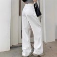 thumbnail image 6 of Women Pants Baggy Wide Leg Jeans High Waisted Solid Loose Casual Pants with Pockets Long Denim Trousers, 6 of 6