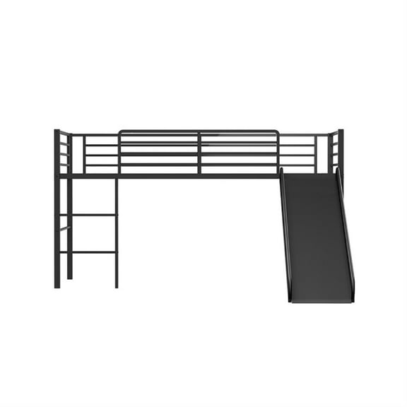 Demi Bonn Twin Metal Loft Bed with Slide Safety Guardrails and Built-in Ladder for Teens, Black