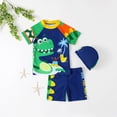 thumbnail image 4 of Rggeeun Boys Child Swimsuit Set 2Pc Cute Dinosaur & Coconut Tree Pattern Short Sleeve Crew Neck Top & Elastic Waist Wide Leg Swim Trunks for Summer Beach Surf Classic Swim Wear,Blue,7-8 Years, 4 of 4
