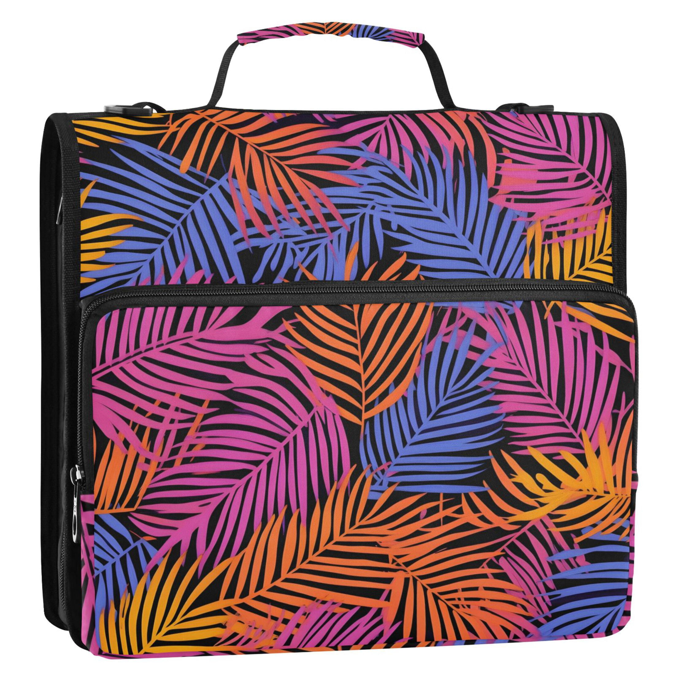 3 Ring Zipper Binder with Shoulder Strap Waterproof Trapper Keeper 2 Inch D-Ring 500 Sheets Capacity Colorful Palm Leaf