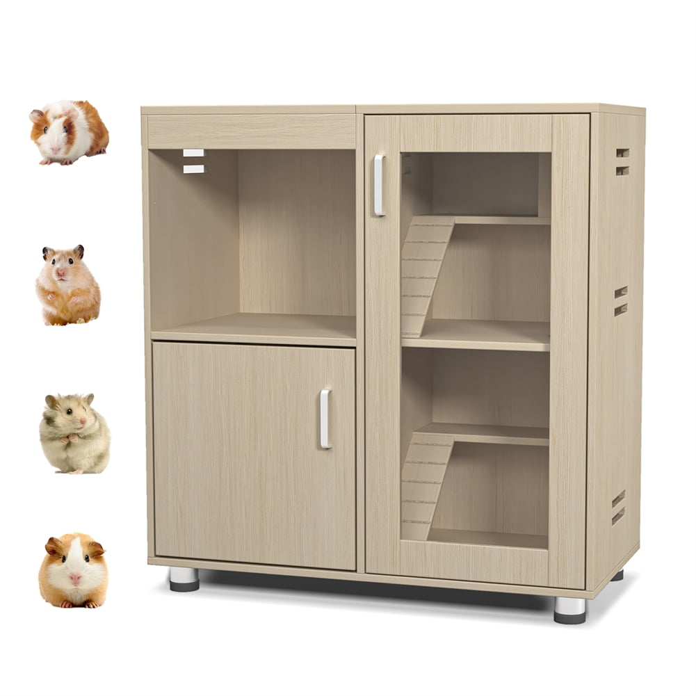 Hamster Cage, Small Animal Cage for Chinchilla Rat, 4-Tier Wooden Guinea Pig Cage with Acrylic Windows, Storage Cabinet, Openable Top, 31.50" Lx15.75" Wx34.65" H