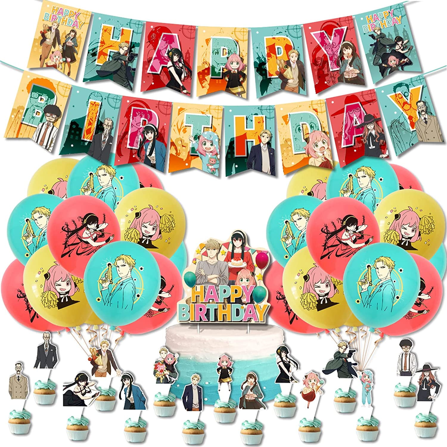 Kit Décoration Anniversaire Anime Avec Bannière, Ballons Et Décorations Gâteau | Pour Enfants, 16 Ballons, 12 Cupcakes - 5