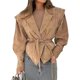 thumbnail image 3 of Chaqueta de con Parches y Cinturón para Mujer, de Larga, con Cordón Ajustable, Abrigo Grueso para Mujer, Ropa de Calle Caqui M, 3 of 10