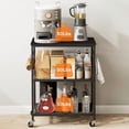 thumbnail image 5 of 3-Tier Rolling Kitchen Microwave Cart, Kitchen Utility Cart on Lockable Wheels, Coffee Bar Table Station with 6 S-Shaped Hooks, Small Appliance Storage Shelf, Black, 5 of 7