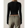 thumbnail image 6 of Female Long Sleeve V Neck T Shirts Double Lined Crop Top Seamed Cup Going Out Tops Black S, 6 of 7