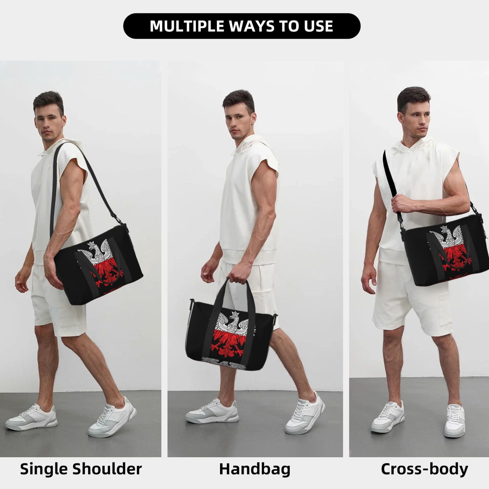 Travel Duffel Bag Polish Flag White Eagle Sports Tote Gym Bag Shoulder Weekender Overnight Bag For Women Men