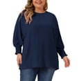 thumbnail image 1 of Blusas de gasa de talla grande para mujer Agnes Orinda, con mangas largas de murciélago y volantes, camisetas sueltas y casuales, 2X azul marino, 1 of 6