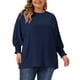 thumbnail image 1 of Blusas de Chiffon de Talla Grande para Mujeres Agnes Orinda, con Mangas Largas de Murciélago y Volantes, Camisas Sueltas Casuales 4X Azul Marino, 1 of 6