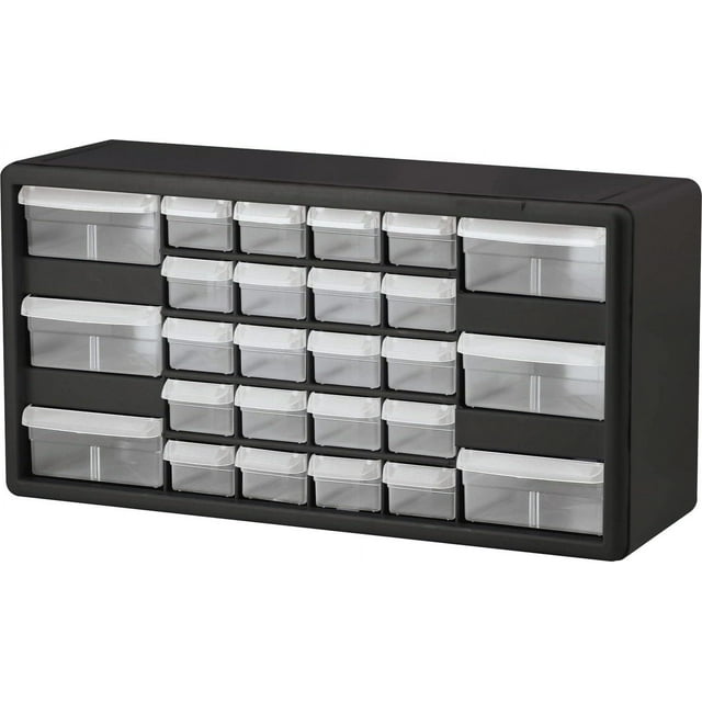 Akro-Mils 10126 26-Drawer Plastic Drawer Storage Cabinet for Garage Organization, Bead Organizer, Lego Storage, Teacher Toolbox, Makeup Organizer, and More, 20-Inch W x 6-Inch D x 10-Inch H, Black