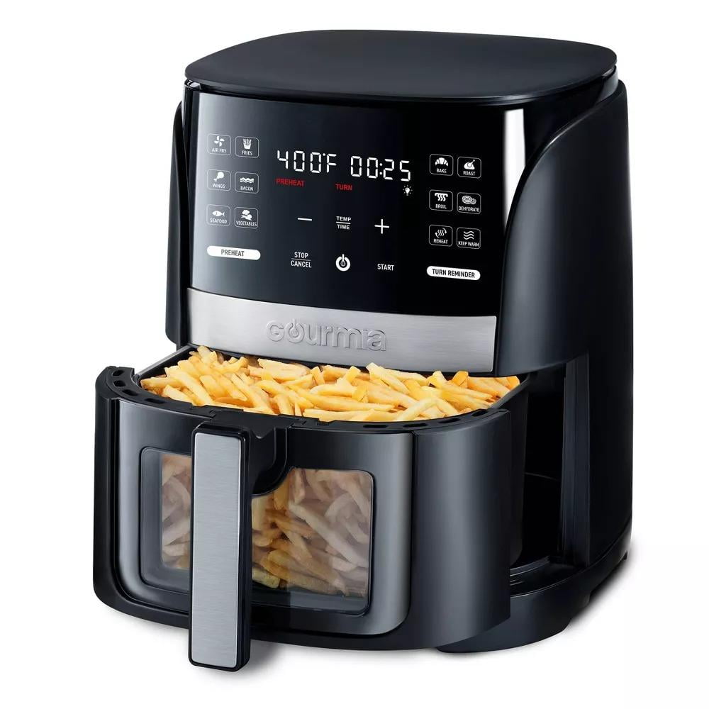 Gourmia 6-Qt Digital Window Air Fryer with 12 Presets & Guided Cooking Black