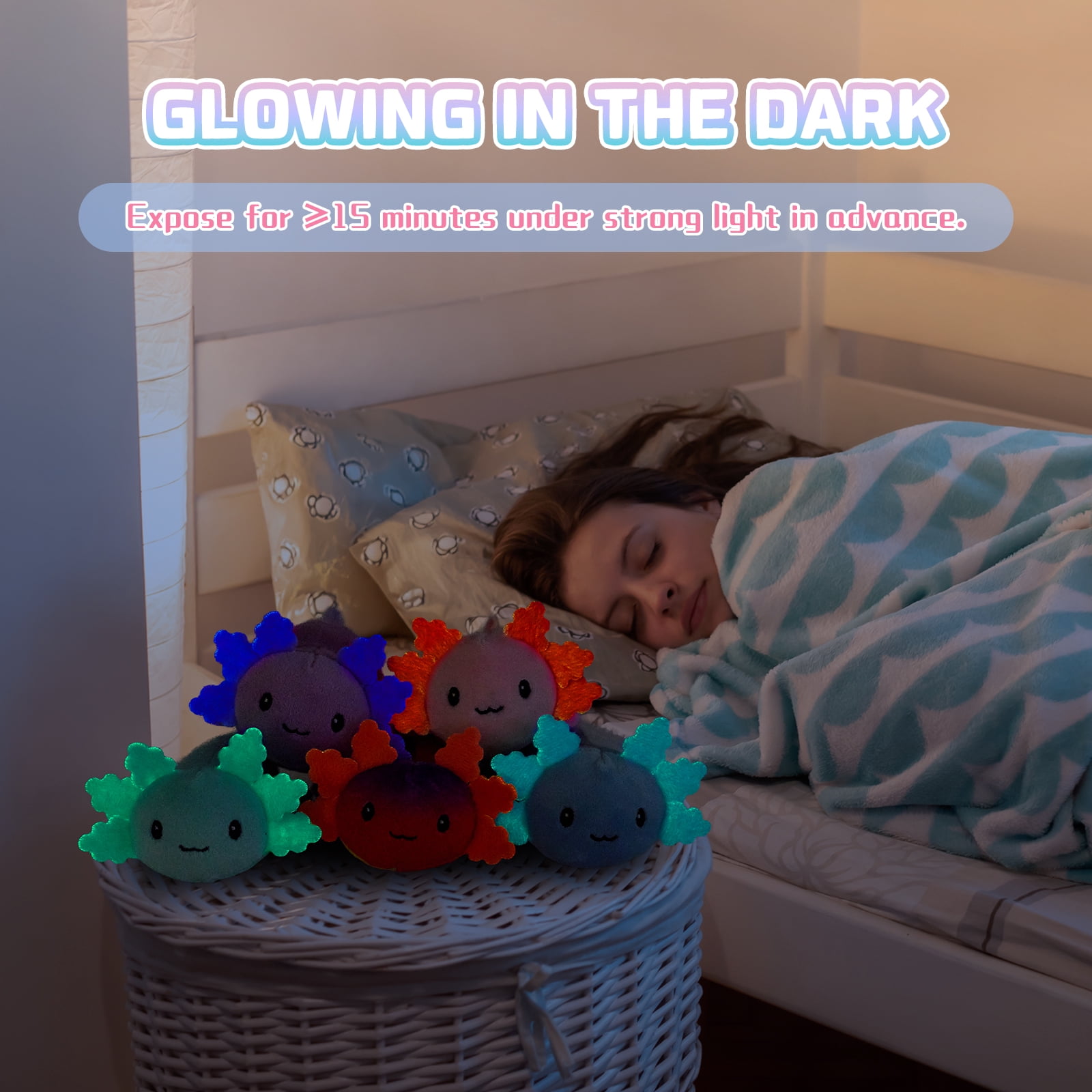 MaoGoLan 5Pcs Axolotl Stuffed Animals Set 6'' Stuffed Axolotl Glow In The Dark Bulk Plush Toy