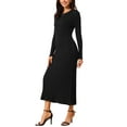 thumbnail image 4 of VESTIDO DE SUÉTER DE MANGA LARGA PARA MUJER INSPIRE CHIC, CUELLO REDONDO, TEJIDO DE CANALÉ, PLISADO EN A, VESTIDOS MIDI TALLA S NEGRO, 4 of 6
