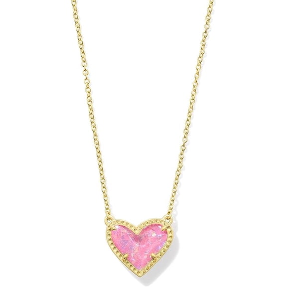 Kendra Scott Ari Heart Gold Pendant Necklace in Pink Iridescent