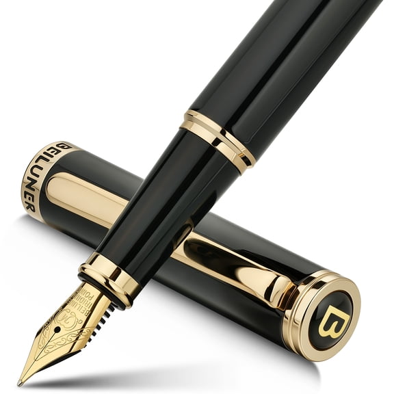 BEILUNER Black Fountain Pen,Stunning Luxury Pen,24K Gilded Nib(Medium),Gorgeous 24K Gold Finish,German Schneider Ink Converter,Trustworthy Pen Gift for Men&Women-Elegant, Office,Nice Pen for Writing