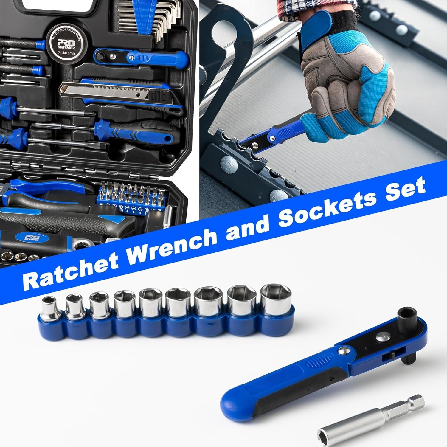 160-Piece Home Repair Tool Set, General Household Hand Tool Kit with Toolbox Storage Case for House, Garage, College Dorm and Office (Blue)