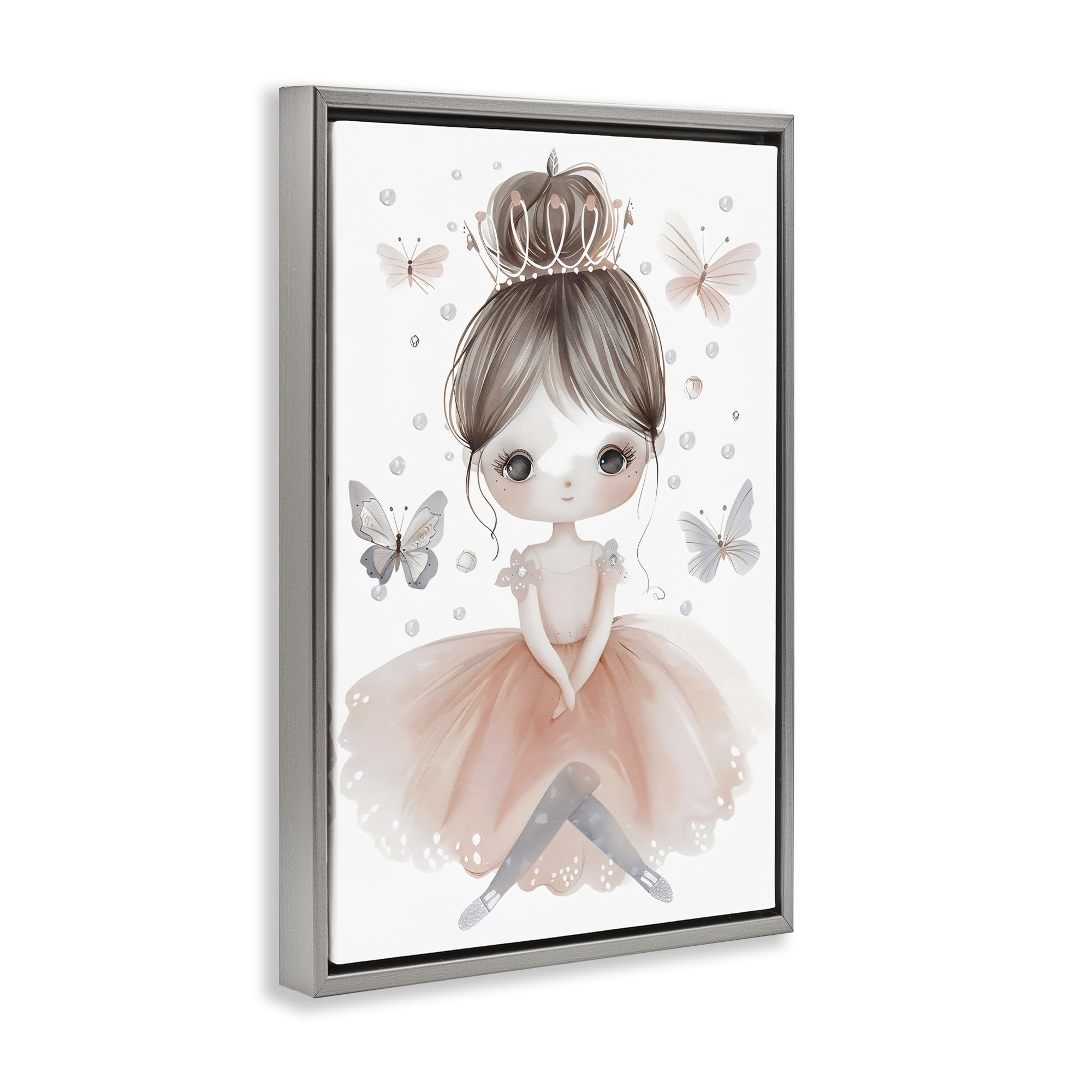 Stupell Industries Sweet Butterfly Fairytale Princess Gray Framed Floater Canvas Wall Art, design by Creative Studio