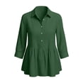 thumbnail image 4 of Edvintorg Summer Tops for Women Cotton And Linen Turndown Collar 3/4 Sleeve Casual Loose Shirts with Button Women's Blouses Army Green L, 4 of 6