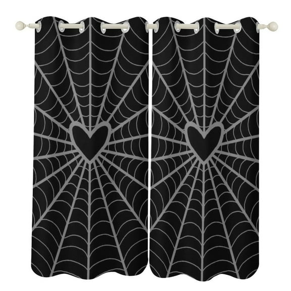 Black Spider Web 2pcs Blackout Curtains For Living Room Bedroom Grommet Top Window Set for Left And Right Biparting Open