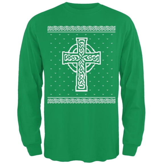 Celtic Cross Irish Ugly Christmas Sweater Mens Long Sleeve T Shirt