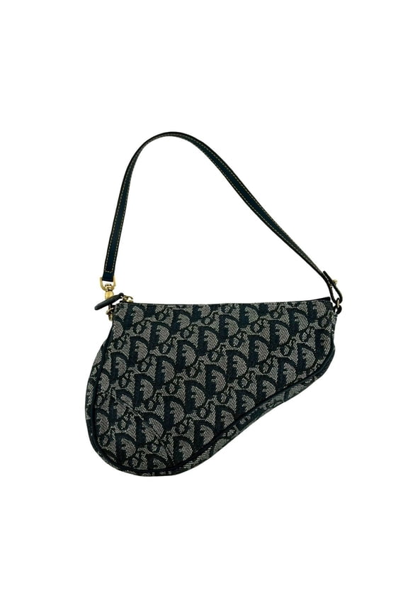 Pre-Owned Christian Dior Saddle Trotter Pattern Canvas Leather Handbag, Navy Blue, 91431