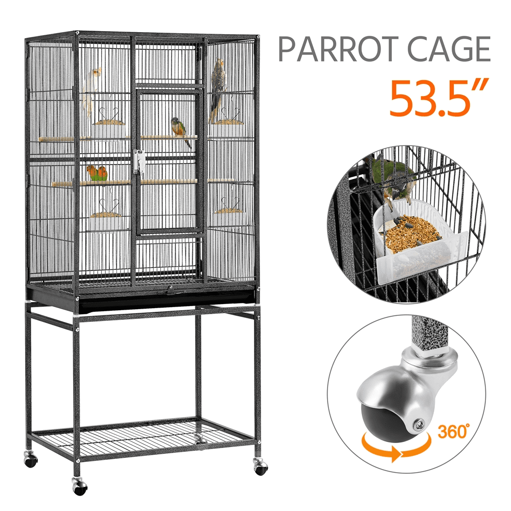 Alden Design 54"H Metal Pet Cage with Detachable Stand for Small Animal , Black