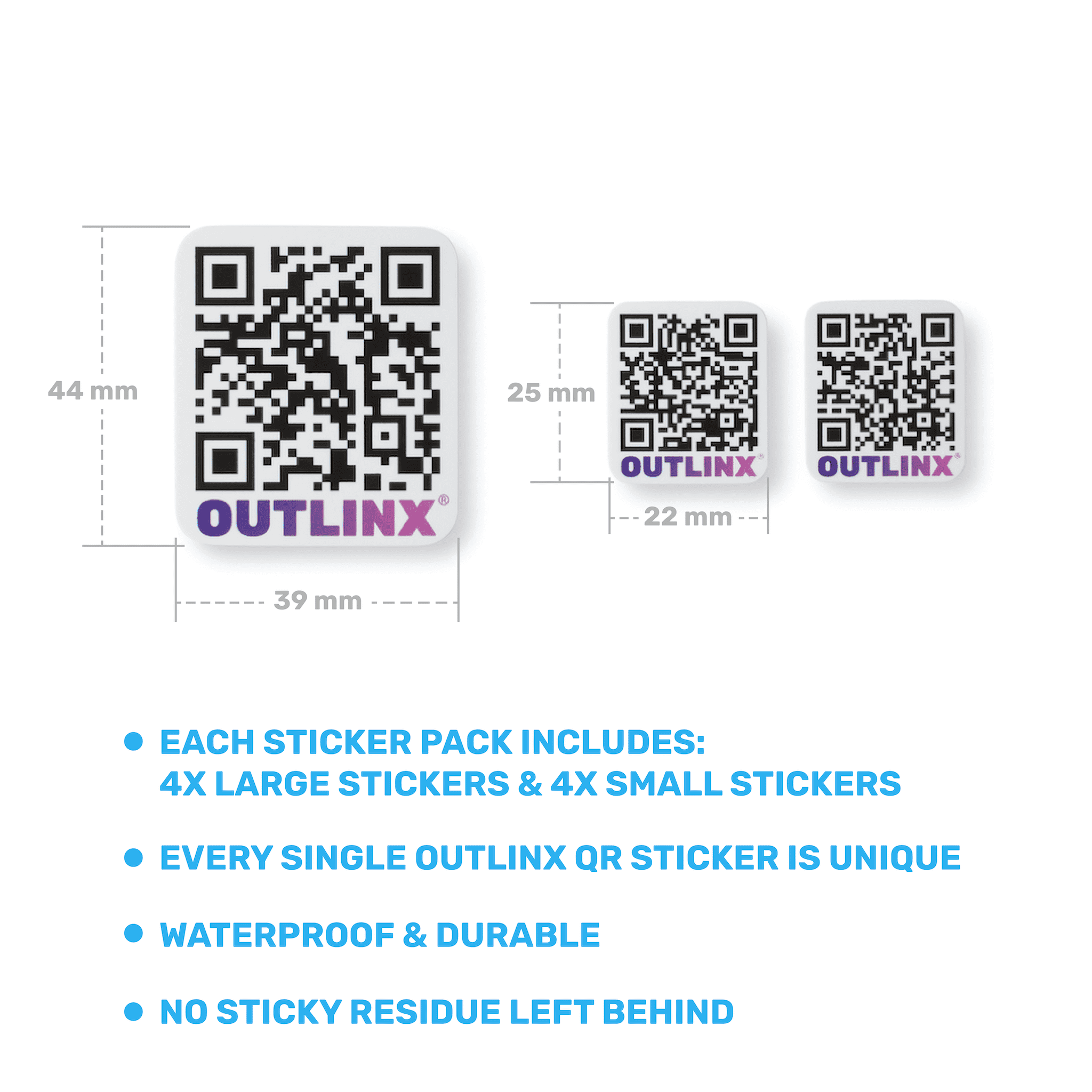 Outlinx The Original QR Smart Stickers, Bundle of 4 Packs, 32 stickers